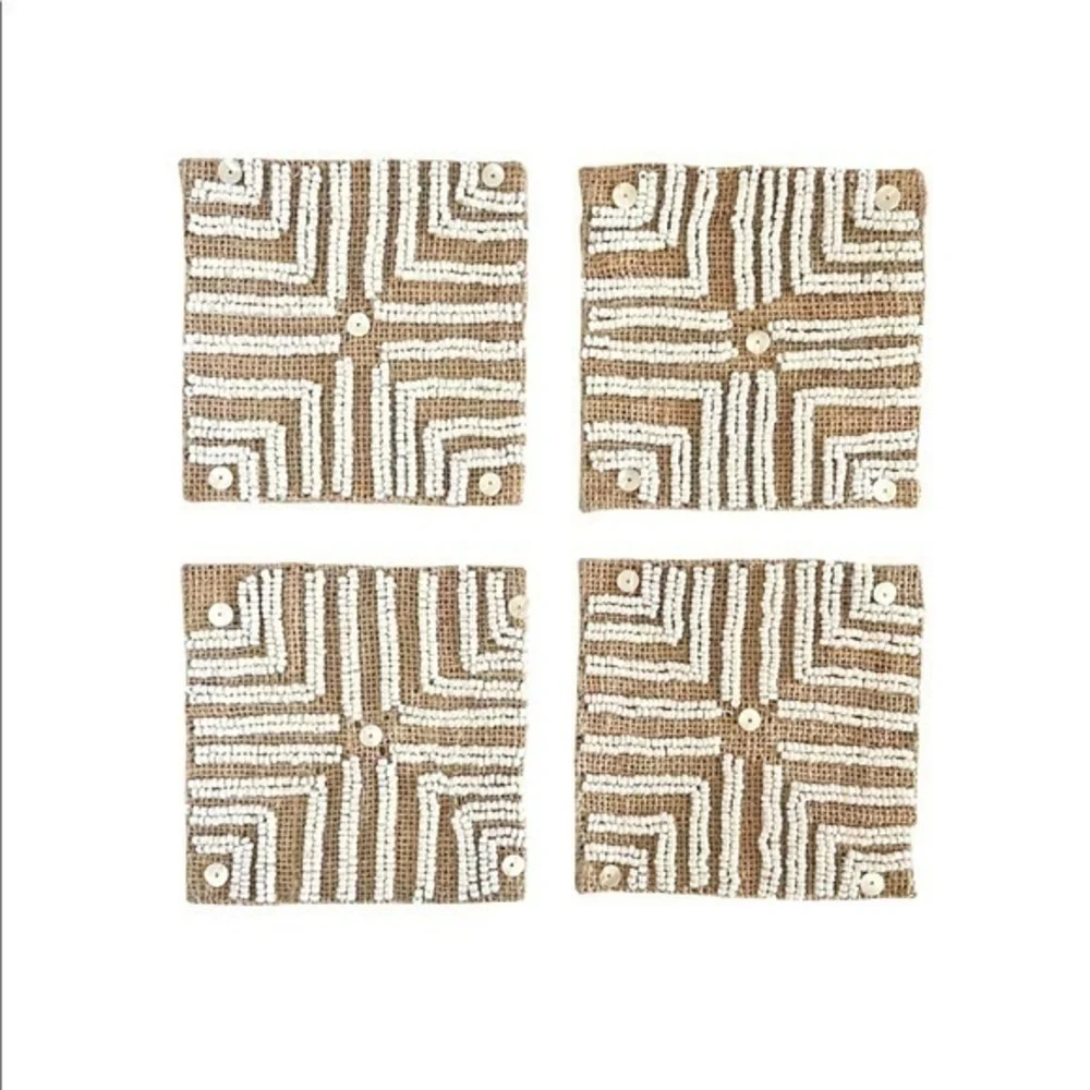 Beaded Jute Square Coasters Set of 4 Stocking Stuffer